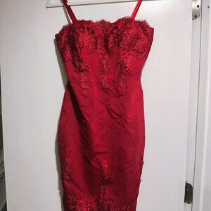 Red embellished midicon dress